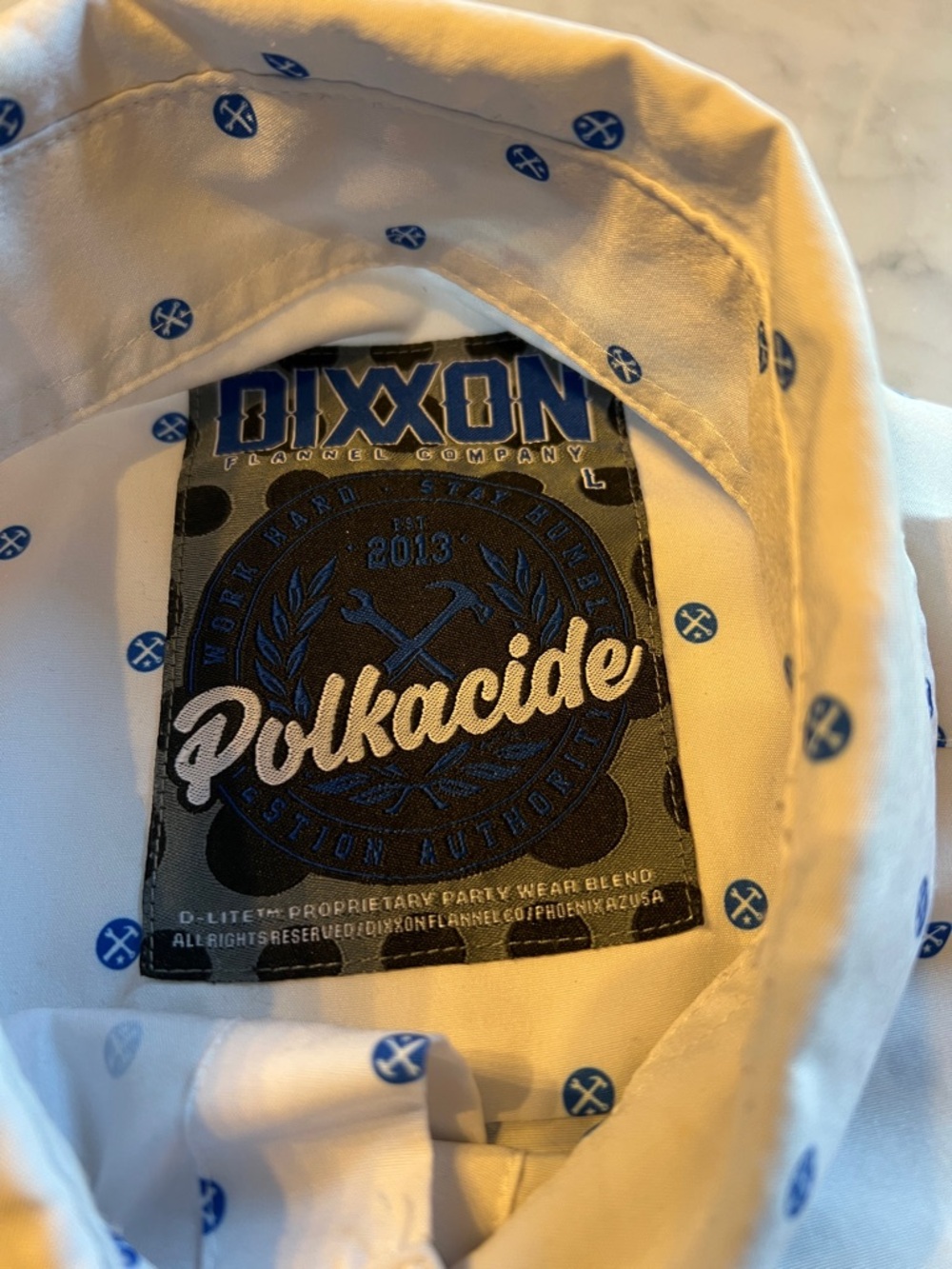 Dixxon Party Shirt. Mens Large. Polkacide. White & Blue - Picture 5 of 7